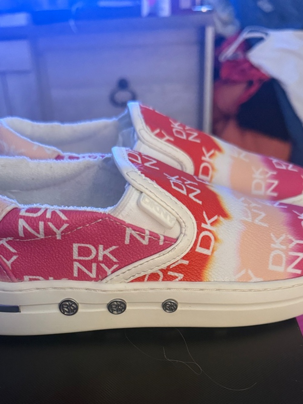 DKNY Kids Slip-On Sneakers in Red, Pink and White Ombre - Picture 2 of 6